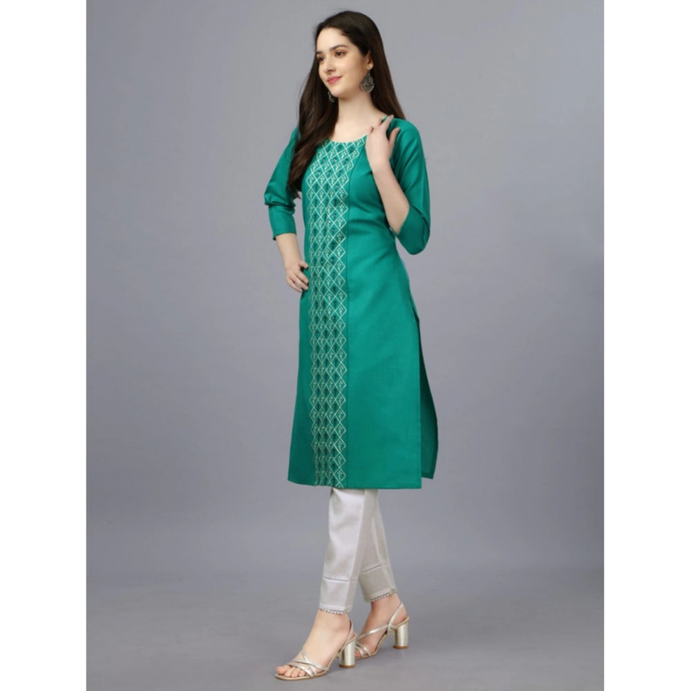 Amfyn Women's Casual 3-4 th Sleeve Embroidery Cotton Kurti (Light Green)