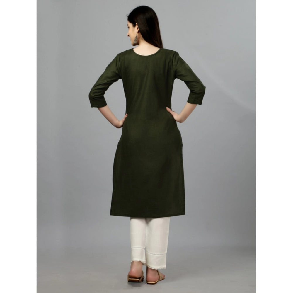 Amfyn Women's Casual 3-4 th Sleeve Embroidery Cotton Kurti (Dark Green)