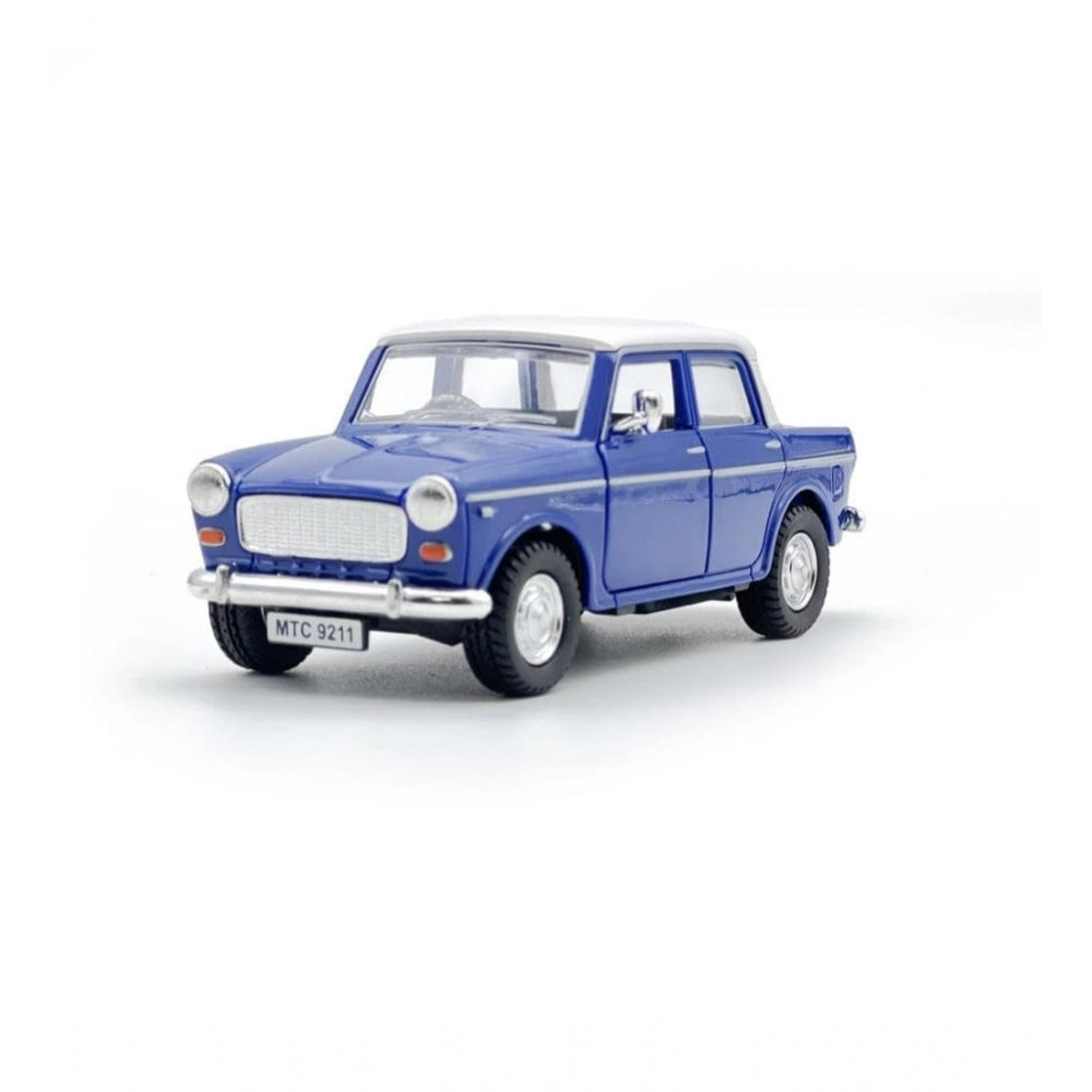 Amfyn Plastic Old Model Fiat Openable Doors Pull Back Action Collectible Car For Kids (Blue)