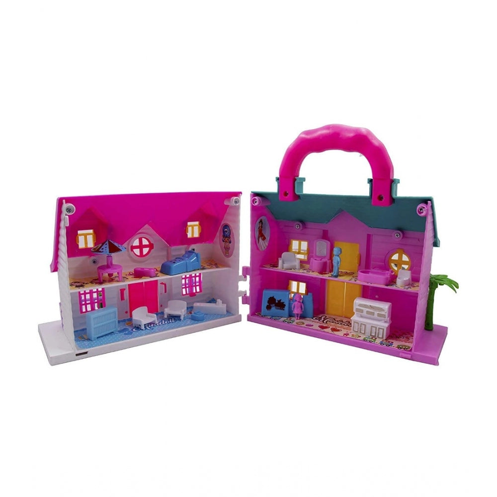 Amfyn Plastic Dollhouse For Girls 2 Room Set (Pink)