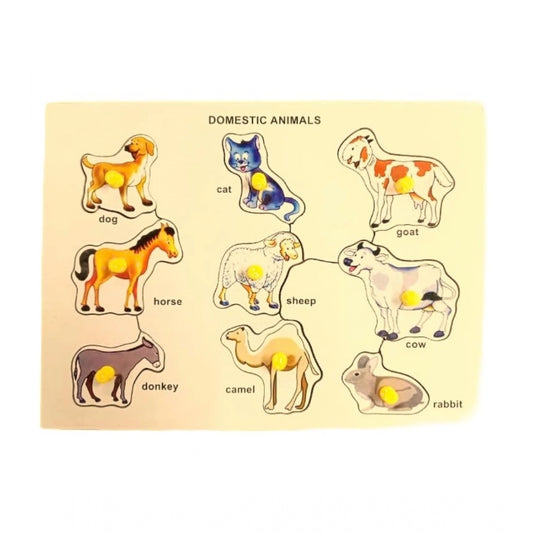 Amfyn Plastic Educational Learning Wooden Domestic Animal Puzzles Board For Kids (Assorted)