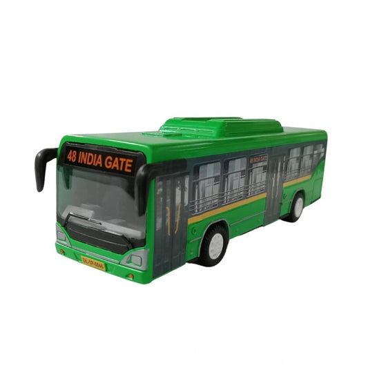 Amfyn Plastic 6 Wheels Pull Back Action Low Floor Bus (Green)