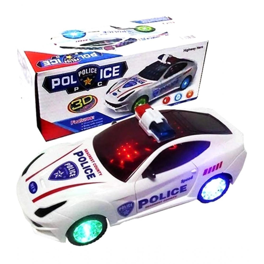 Amfyn Plastic Fun Flashing Lights In The Wheels And Realistic Sounds With Sirens Police Car Toy For Kids (White)