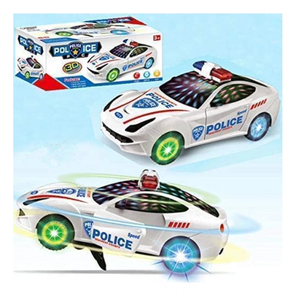 Amfyn Plastic Fun Flashing Lights In The Wheels And Realistic Sounds With Sirens Police Car Toy For Kids (White)