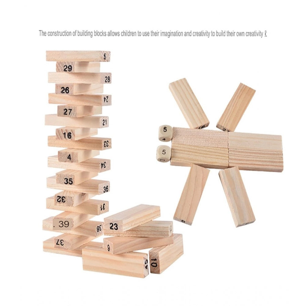 Amfyn Plastic 48 Pcs 3 Dice Challenging Wooden Blocks Board Games (Wood Color)