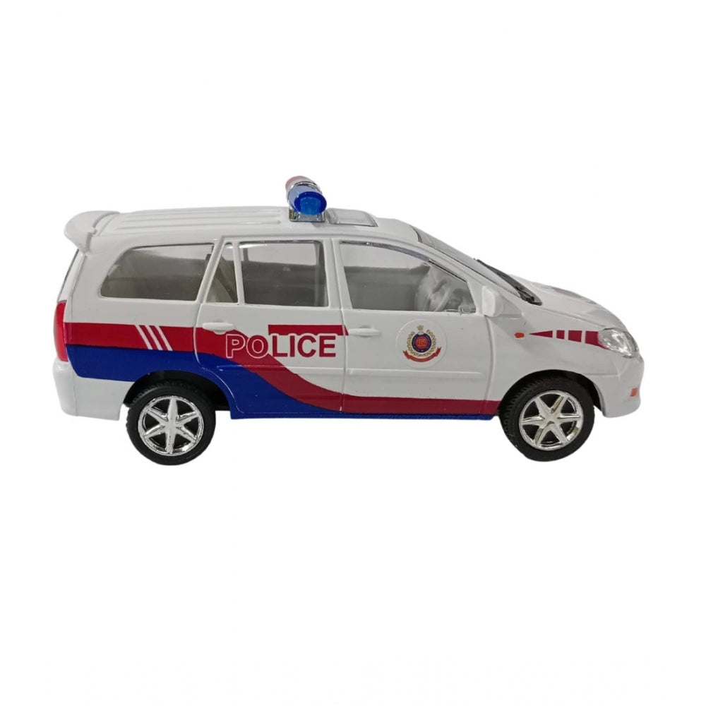 Amfyn Plastic Innova Crysta Pull Back Police Car For Kids (White)