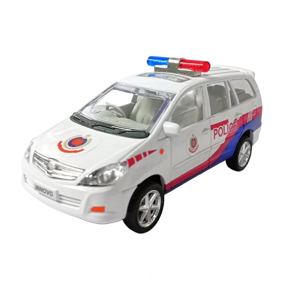 Amfyn Plastic Innova Crysta Pull Back Police Car For Kids (White)
