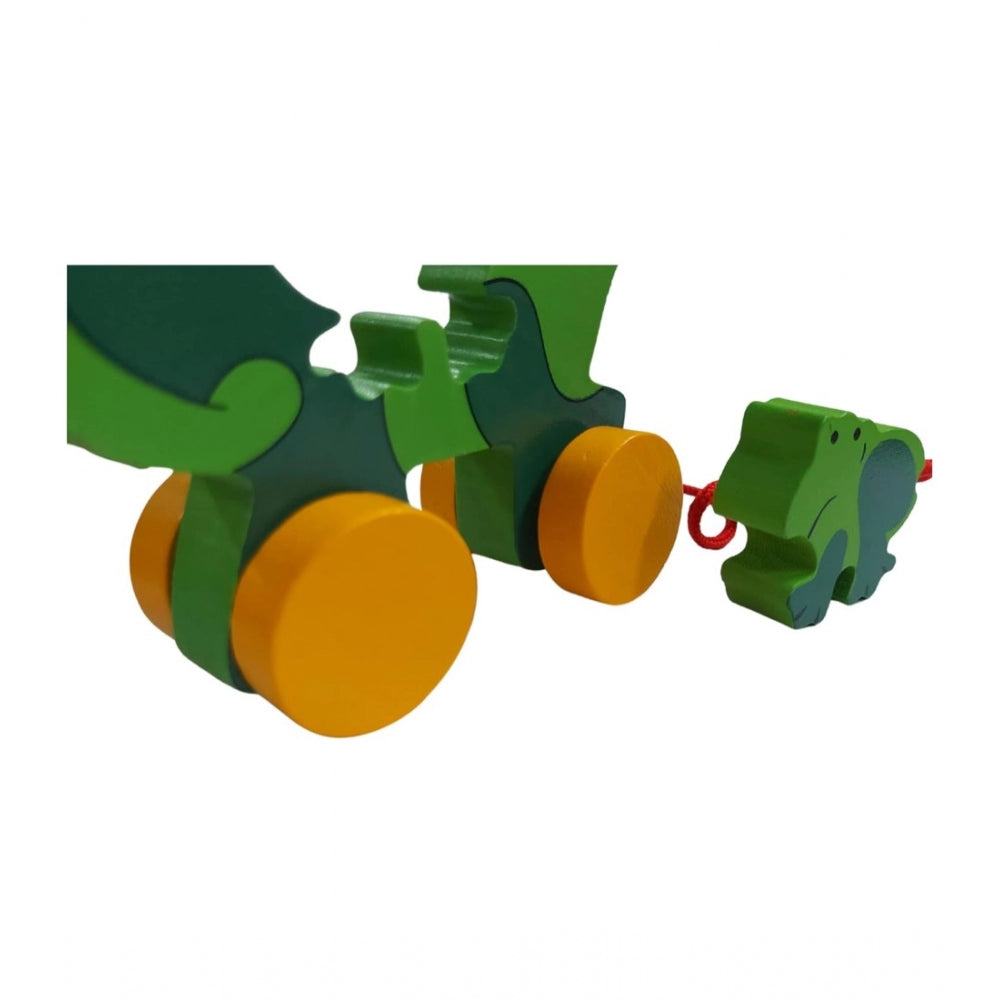 Amfyn Wooden Pull Along Toy For Babies Toddlers Frog (Multicolor)