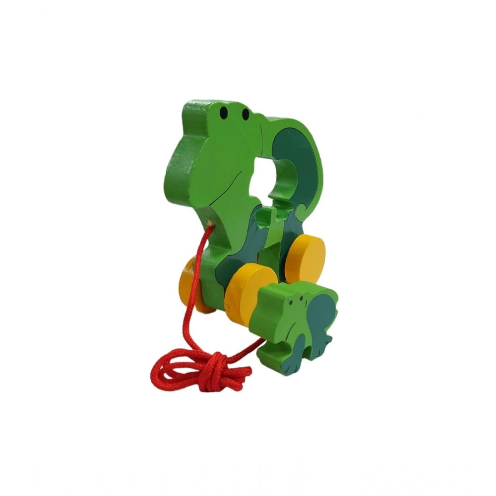 Amfyn Wooden Pull Along Toy For Babies Toddlers Frog (Multicolor)