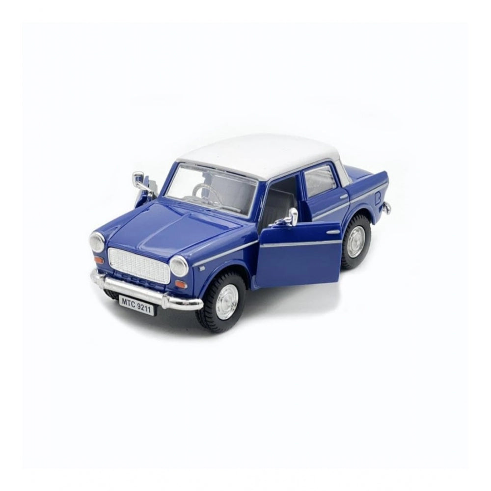 Amfyn Plastic Old Model Fiat Openable Doors Pull Back Action Collectible Car For Kids (Blue)
