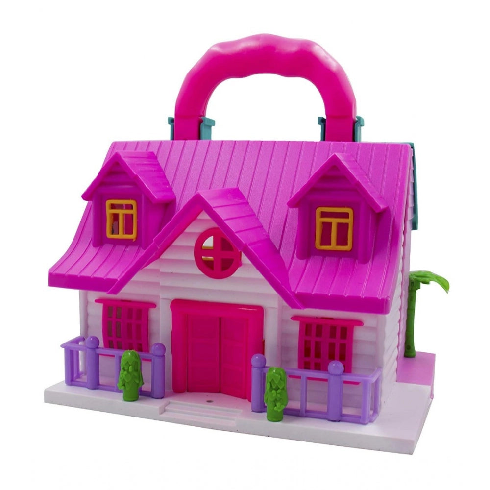 Amfyn Plastic Dollhouse For Girls 2 Room Set (Pink)