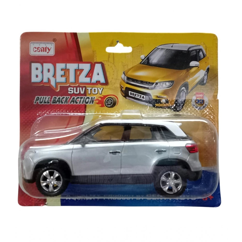 Amfyn Plastic Bretza Suv Pull Back Action Car (Silver)