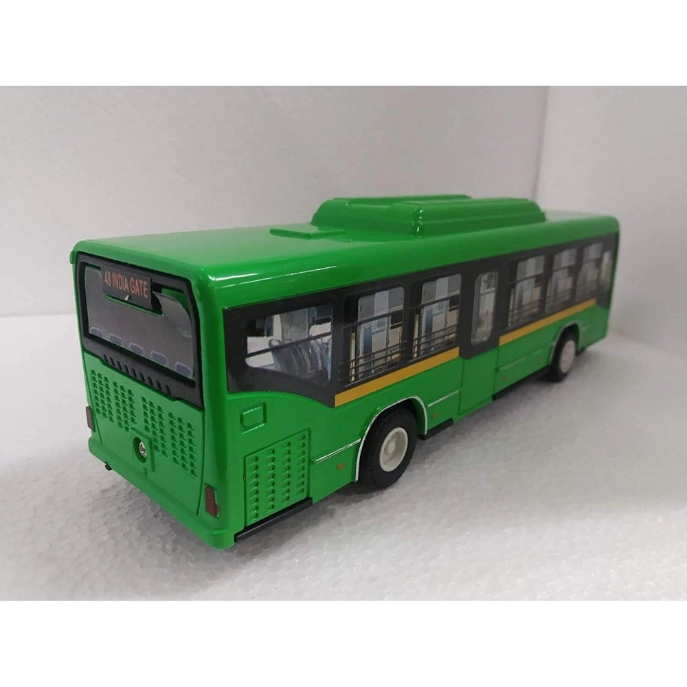 Amfyn Plastic 6 Wheels Pull Back Action Low Floor Bus (Green)