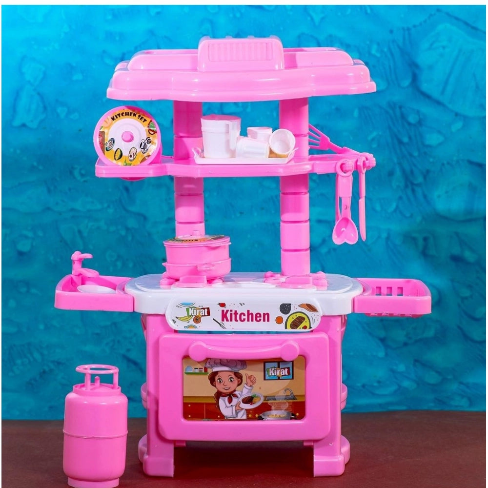 Amfyn Plastic Kitchen Set For Girl And Boys 32 Pieces Little Chef Cooking Pretend Play Set Toy (Pink)