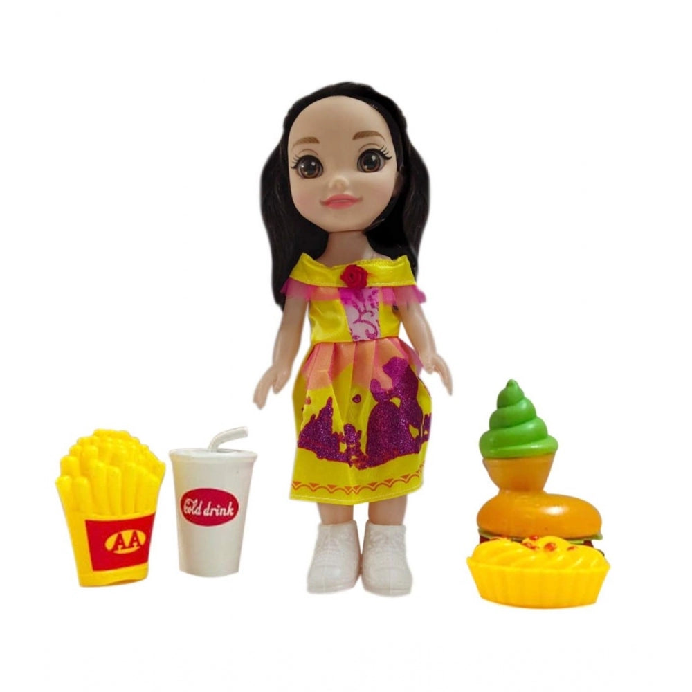 Amfyn Plastic Doll Set With Fast Food Accessories (Yellow)