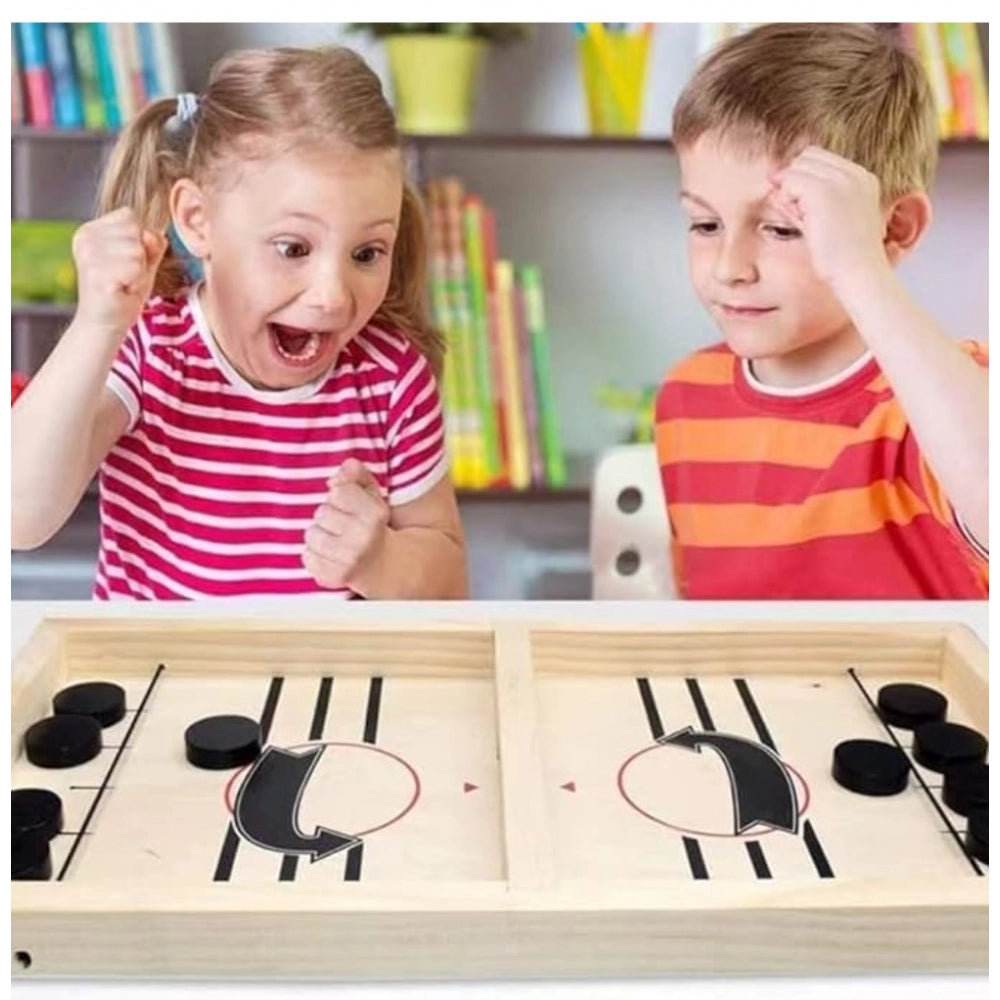Amfyn Wood Carrom String Hockey Ludo Snake And Ladder 3 In 1 Board Game (Multicolor)