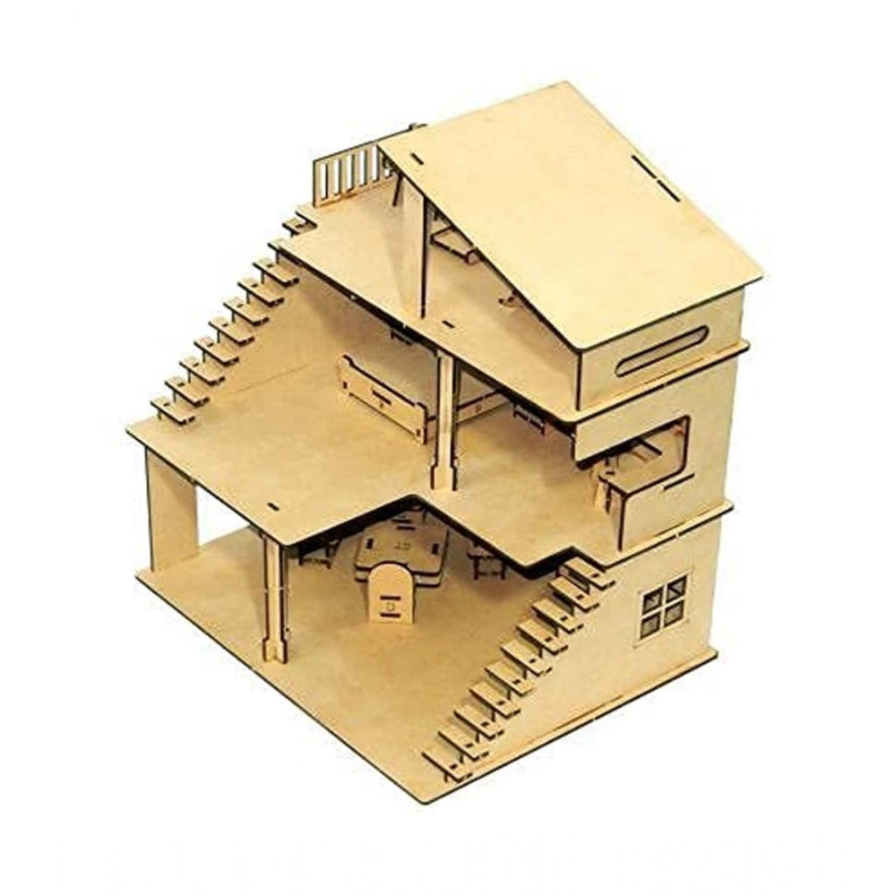 Amfyn Wooden Dollhouse For Furniture Made By (Wood Color)