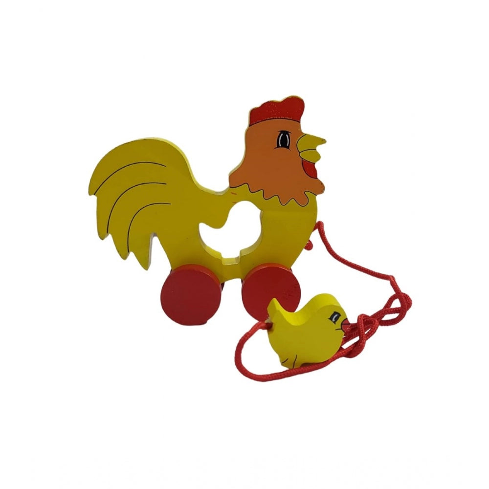 Amfyn Wooden Cock Pull Back Action Toy (Multicolor)