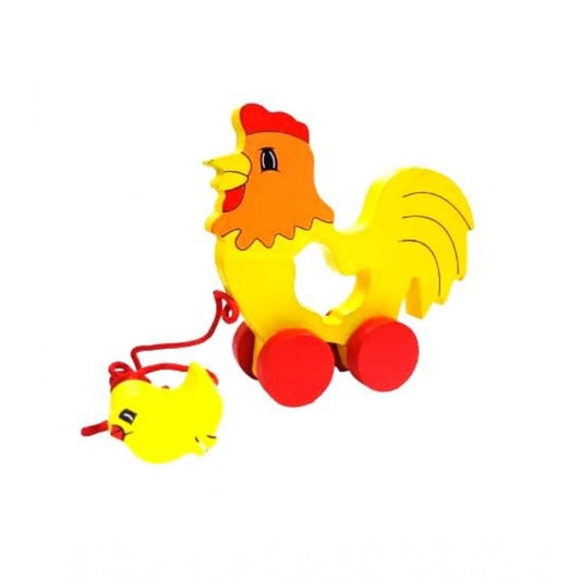 Amfyn Wooden Cock Pull Back Action Toy (Multicolor)