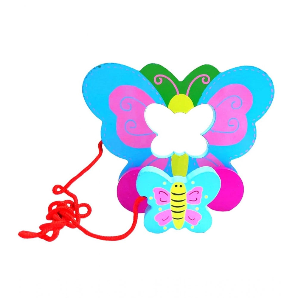 Amfyn Wooden Butterfly Pull Back Action Toy (Multicolor)