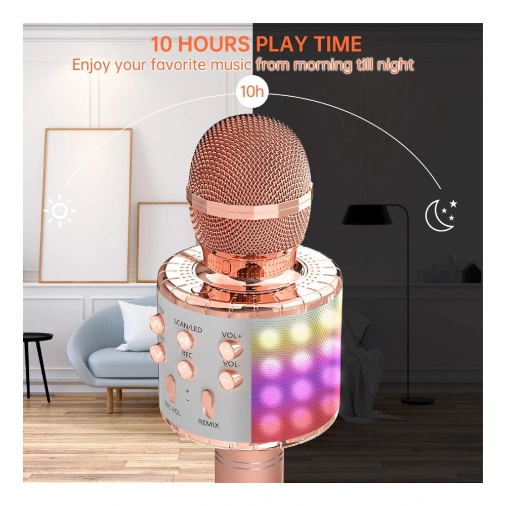 Amfyn Metal Wireless Bluetooth Microphone With Led Lights Portable Handheld Mic Speaker For Kids (Assorted)