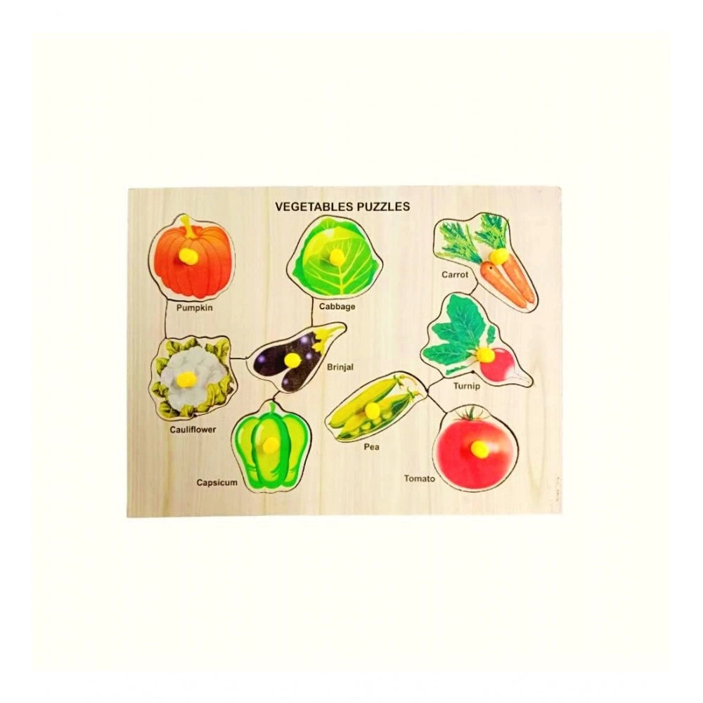 Amfyn Wooden Educational Learning Toy Puzzle Board Vegetables (Wood Color)