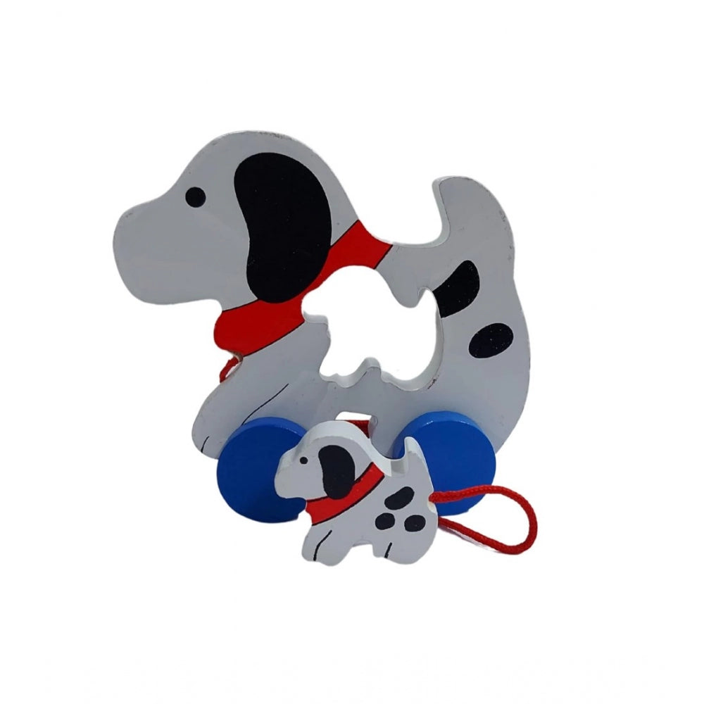 Amfyn Wood Toddlers Dog Wooden Pull Toy For Babies (Multicolor)