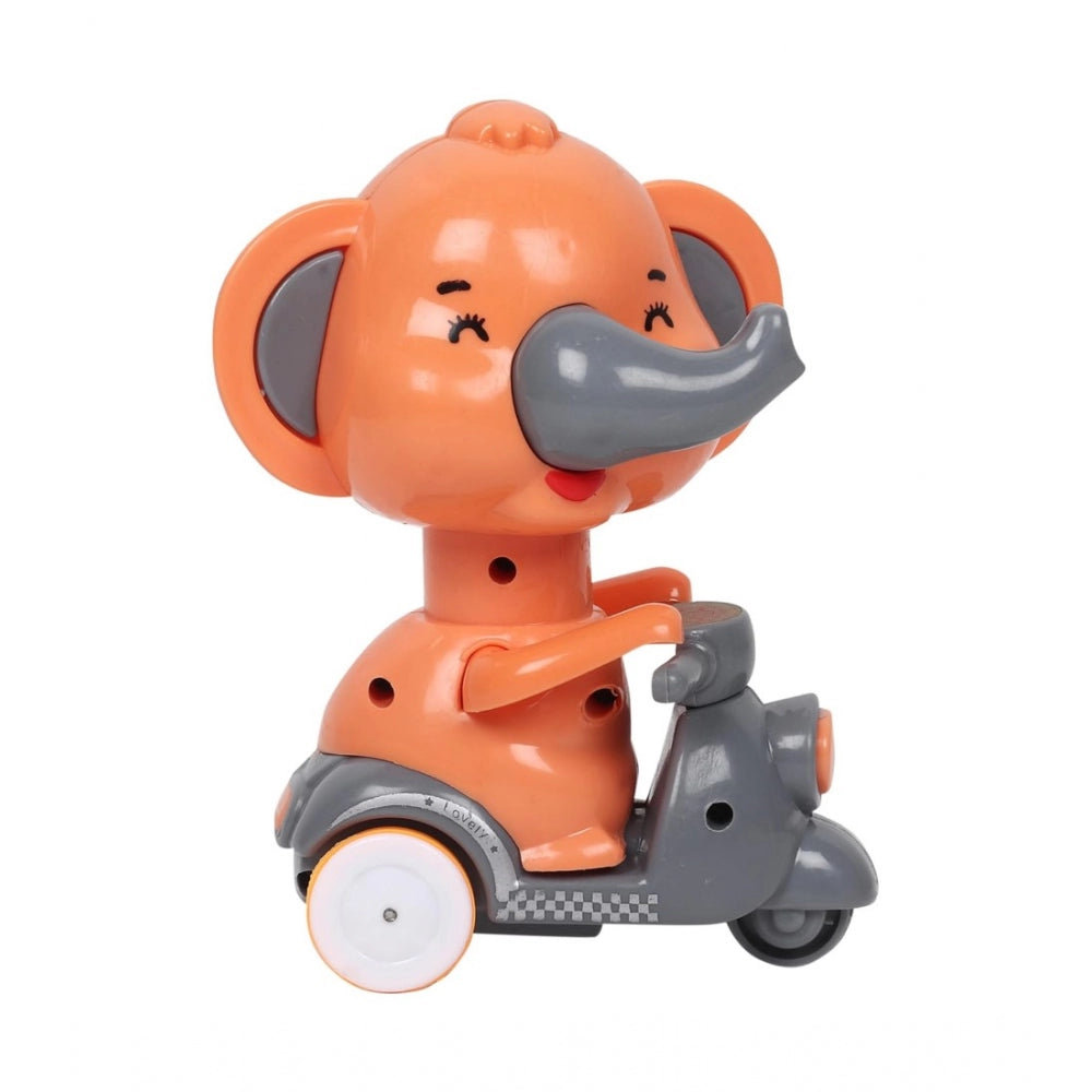 Amfyn Plastic Elephant Push And Go Friction Toy For Kids (Orange)
