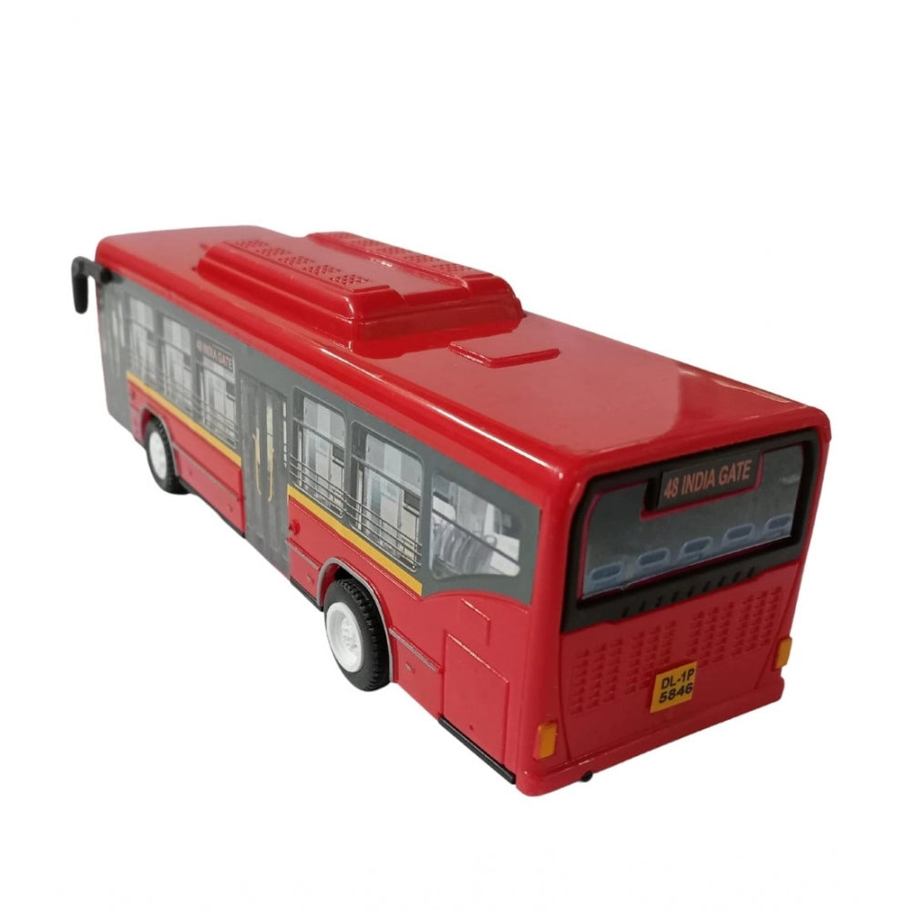 Amfyn Plastic 6 Wheels Pull Back Action Low Floor Bus (Red)