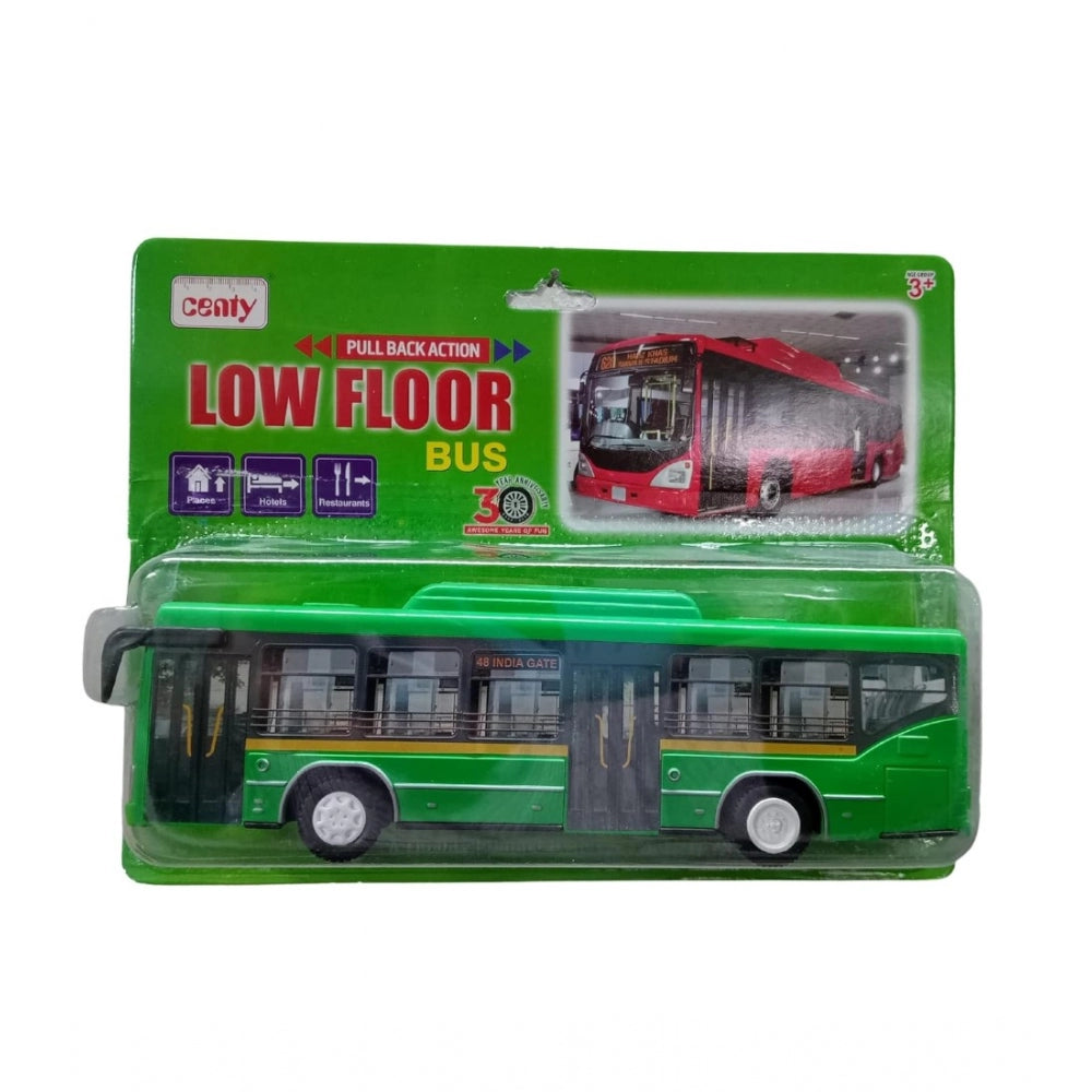 Amfyn Plastic 6 Wheels Pull Back Action Low Floor Bus (Green)