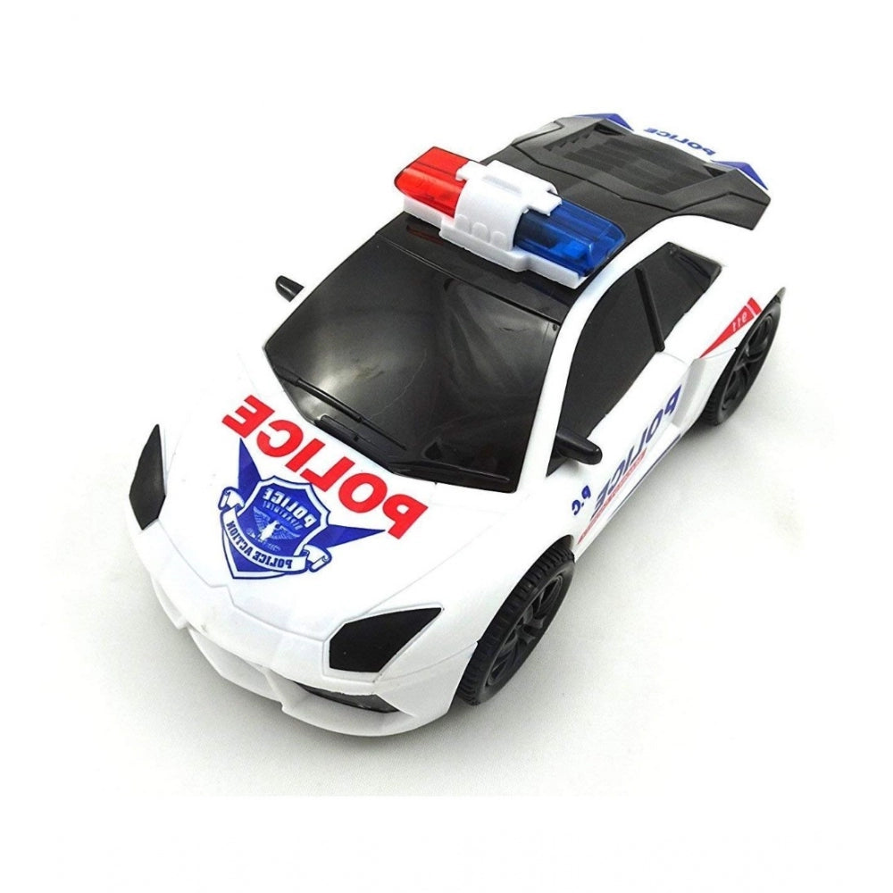 Amfyn Plastic Fun Flashing Lights In The Wheels And Realistic Sounds With Sirens Police Car Toy For Kids (White)