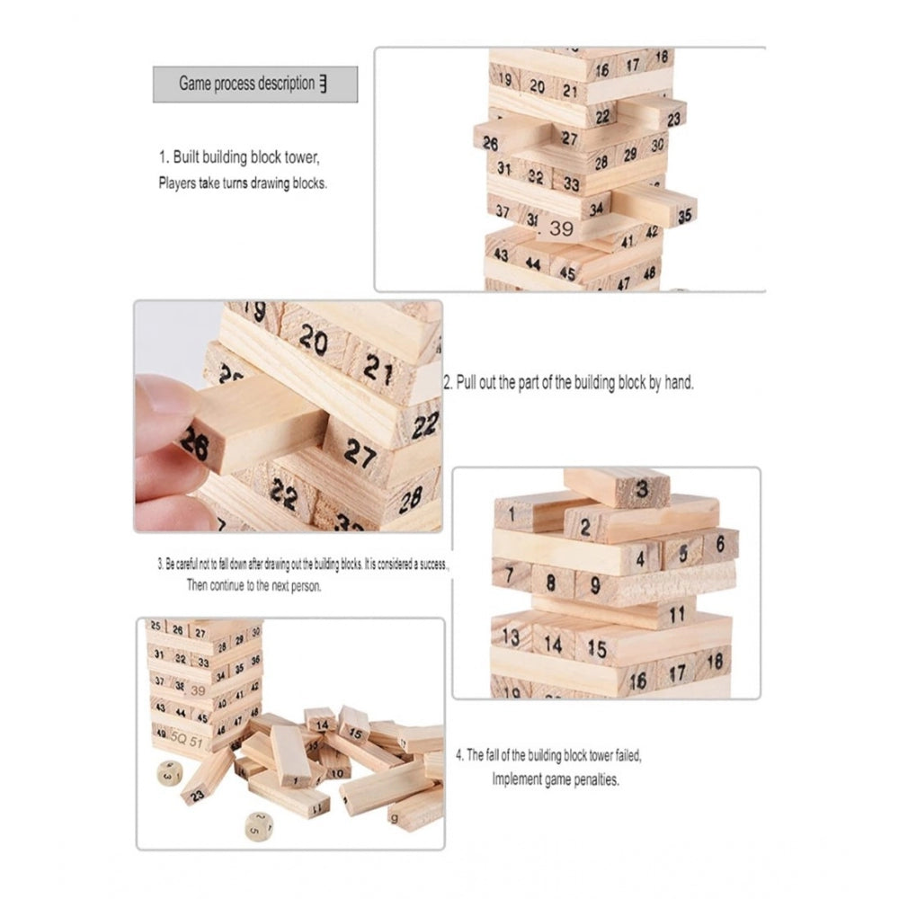 Amfyn Plastic 48 Pcs 3 Dice Challenging Wooden Blocks Board Games (Wood Color)