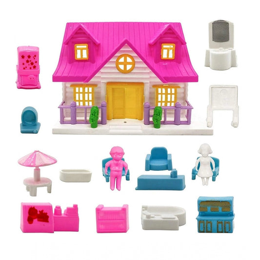 Amfyn Plastic Dollhouse For Girls With Furniture (Multicolor)