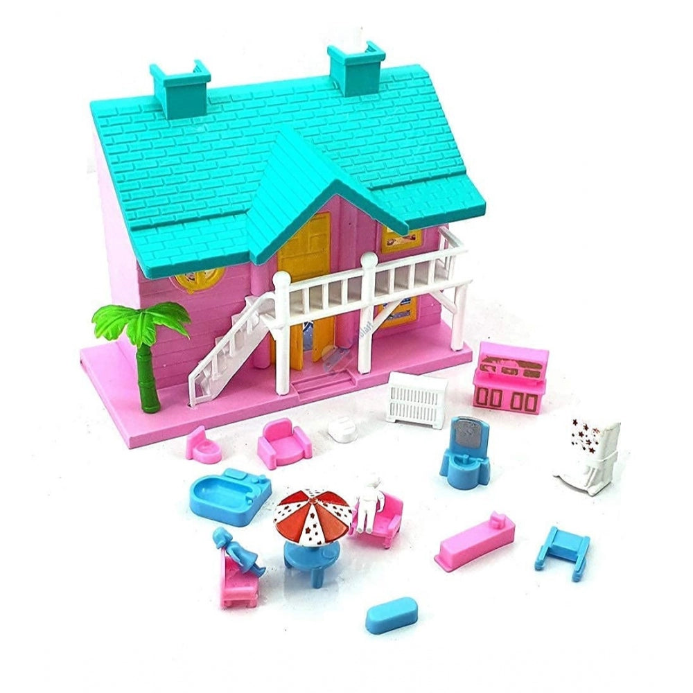 Amfyn Plastic Dollhouse For Girls With Furniture (Multicolor)