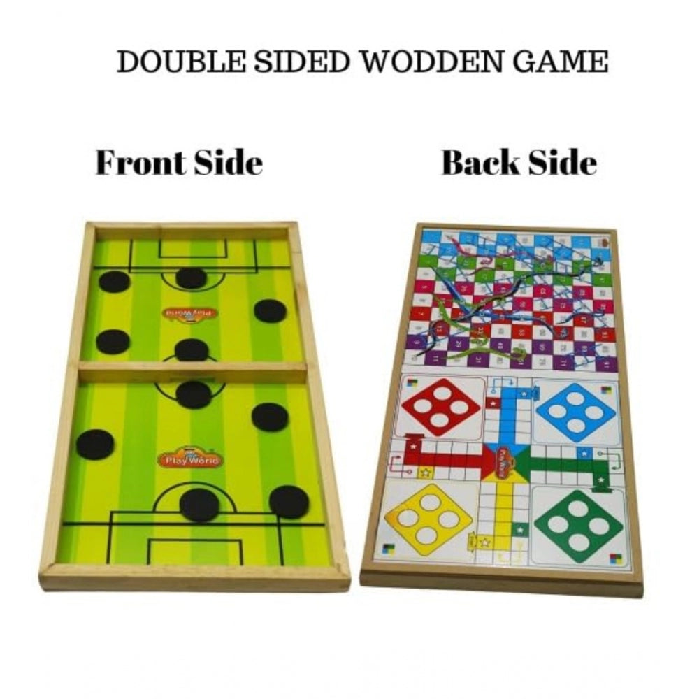 Amfyn Wood Carrom String Hockey Ludo Snake And Ladder 3 In 1 Board Game (Multicolor)