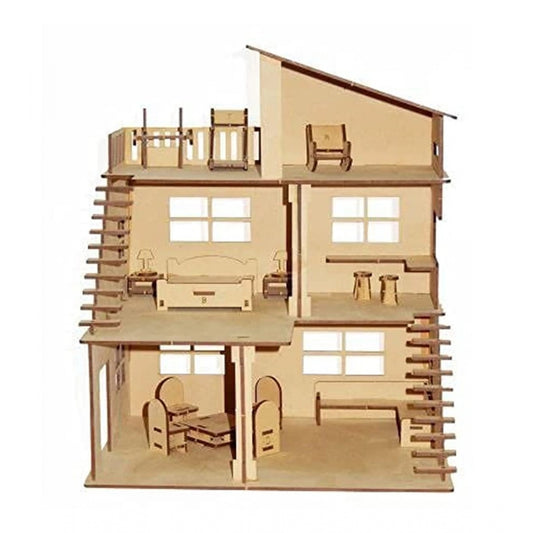 Amfyn Wooden Dollhouse For Furniture Made By (Wood Color)