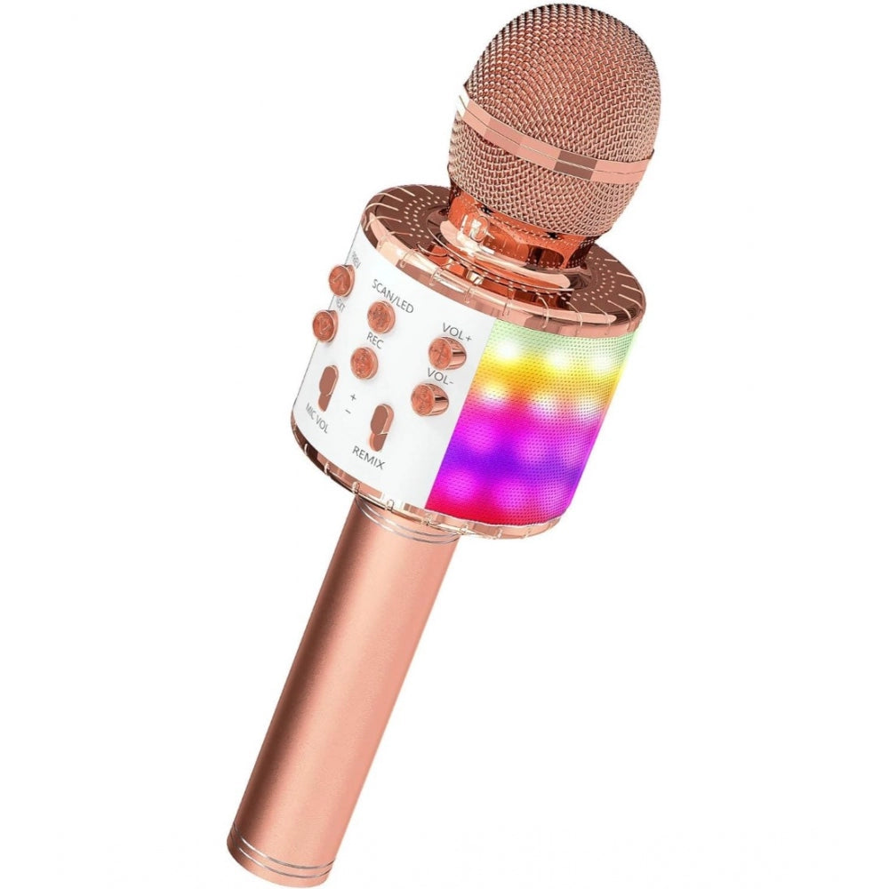 Amfyn Metal Wireless Bluetooth Microphone With Led Lights Portable Handheld Mic Speaker For Kids (Assorted)