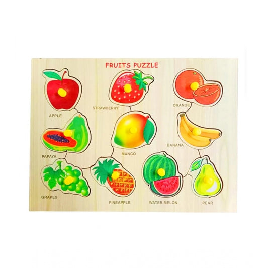 Amfyn Wooden Educational Learning Fruits Puzzle Board (Wood Color)