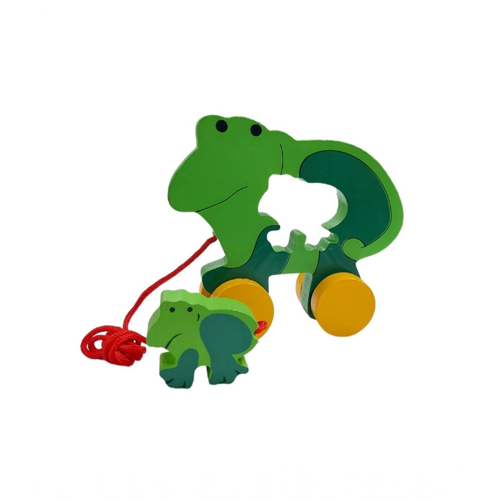Amfyn Wooden Pull Along Toy For Babies Toddlers Frog (Multicolor)