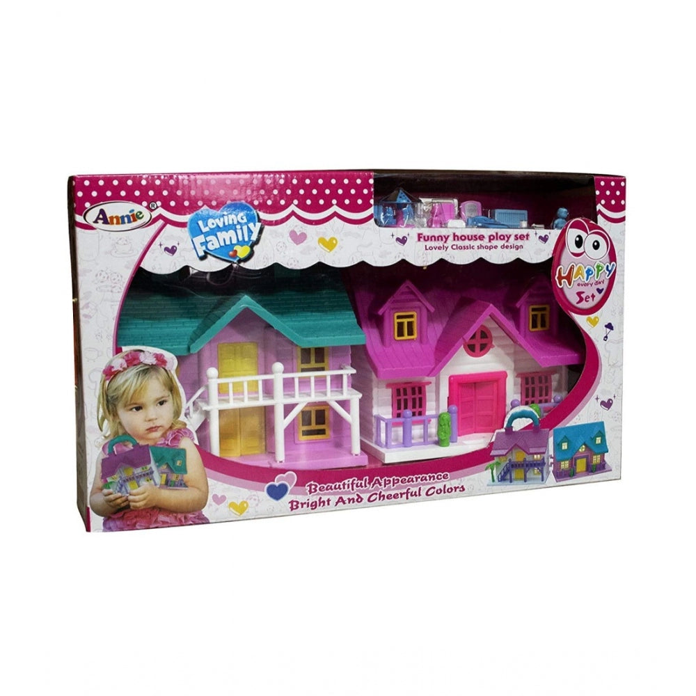Amfyn Plastic Dollhouse For Girls 2 Room Set (Pink)