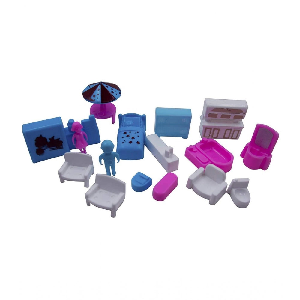 Amfyn Plastic Dollhouse For Girls 2 Room Set (Pink)