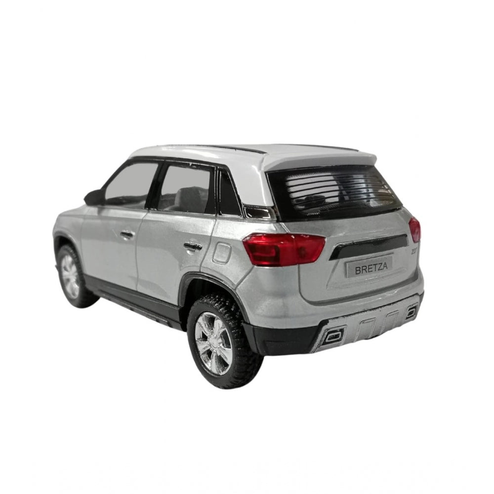 Amfyn Plastic Bretza Suv Pull Back Action Car (Silver)