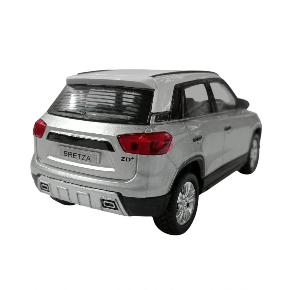 Amfyn Plastic Bretza Suv Pull Back Action Car (Silver)