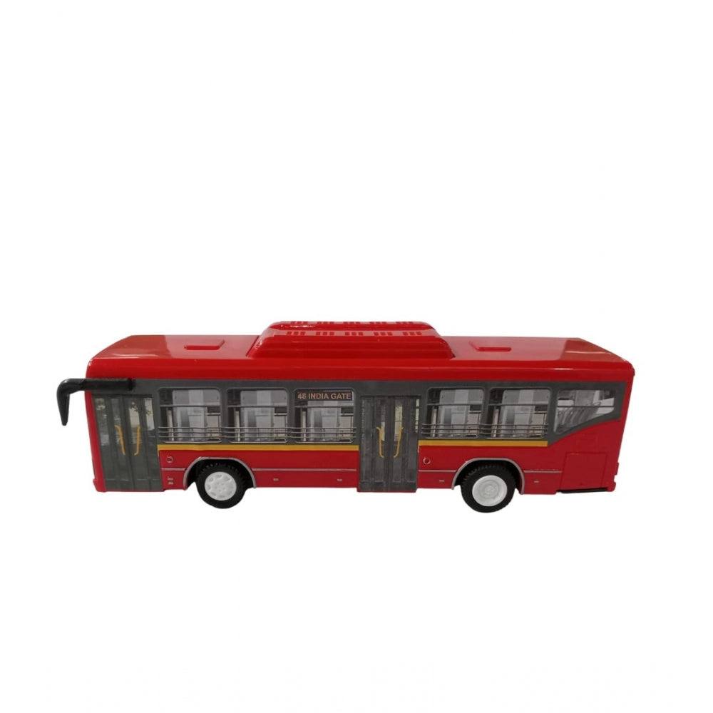 Amfyn Plastic 6 Wheels Pull Back Action Low Floor Bus (Red)