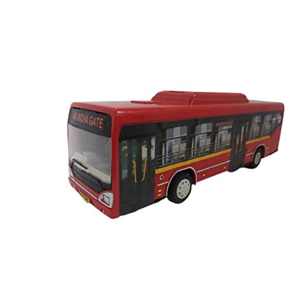 Amfyn Plastic 6 Wheels Pull Back Action Low Floor Bus (Red)