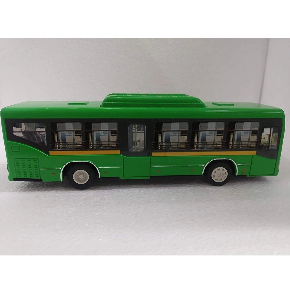 Amfyn Plastic 6 Wheels Pull Back Action Low Floor Bus (Green)
