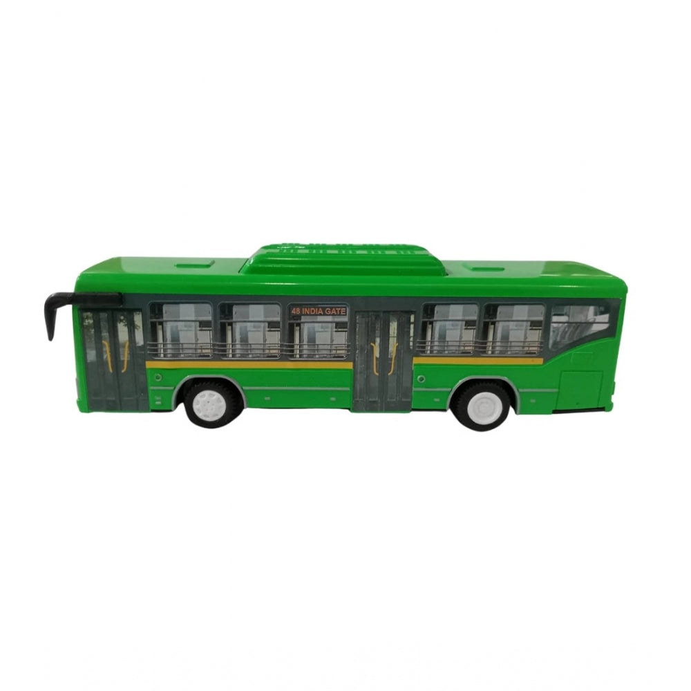 Amfyn Plastic 6 Wheels Pull Back Action Low Floor Bus (Green)