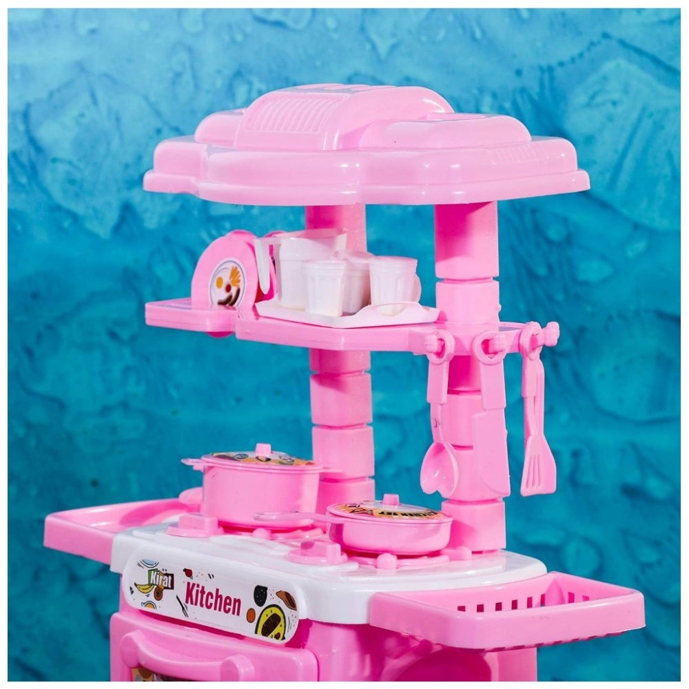 Amfyn Plastic Kitchen Set For Girl And Boys 32 Pieces Little Chef Cooking Pretend Play Set Toy (Pink)