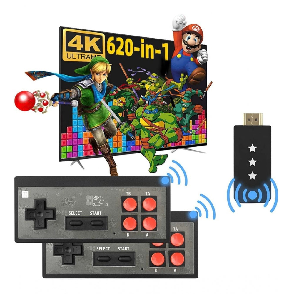 Amfyn Plastic Mini Retro Game System BuiltIn 620 Games And 2 Controllers (Black)