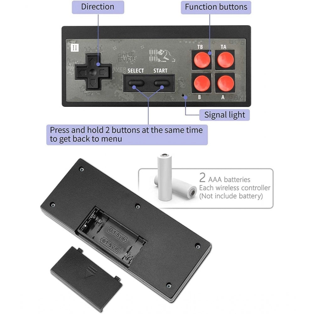 Amfyn Plastic Mini Retro Game System BuiltIn 620 Games And 2 Controllers (Black)